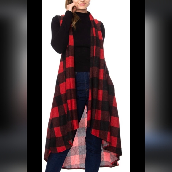 Sweaters - Buffalo Check Sleeveless Cardigan Small NWT